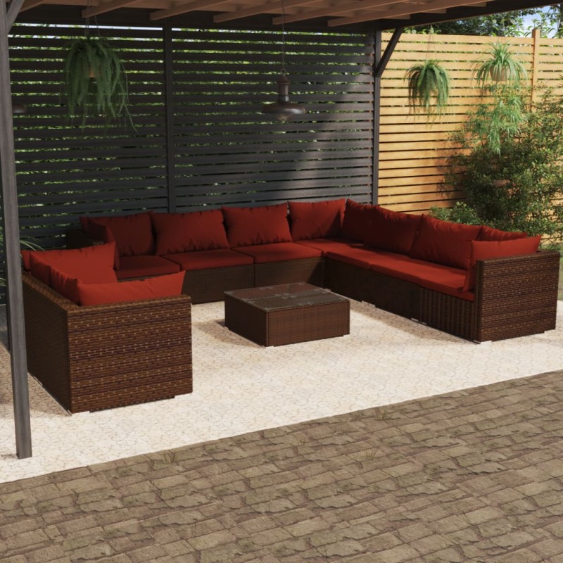 vidaXL 10-tlg. Garten-Lounge-Set mit Kissen Braun Poly Rattan vidaXL 10-tlg. Garten-Lounge-Set mit Kissen Braun Poly Rattan