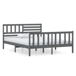 vidaXL Massivholzbett Grau 120x190 cm