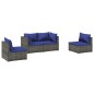 vidaXL 4-tlg. Garten-Lounge-Set mit Kissen Poly Rattan Grau vidaXL 4-tlg. Garten-Lounge-Set mit Kissen Poly Rattan Grau