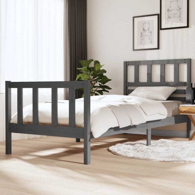 vidaXL Massivholzbett Grau 90x200 cm vidaXL Massivholzbett Grau 90x200 cm