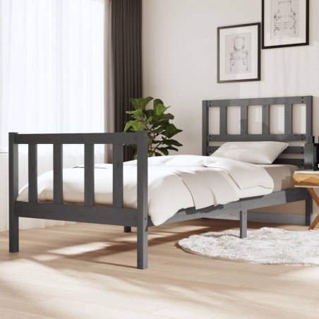 vidaXL Massivholzbett Grau 90x200 cm