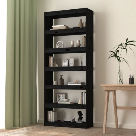 vidaXL Bücherregal/Raumteiler Schwarz 80x30x199 cm Massivholz Kiefer