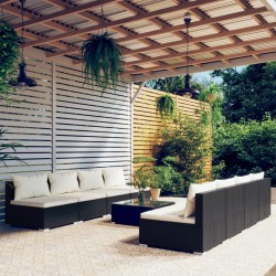 vidaXL 9-tlg. Garten-Lounge-Set mit Kissen Poly Rattan Schwarz