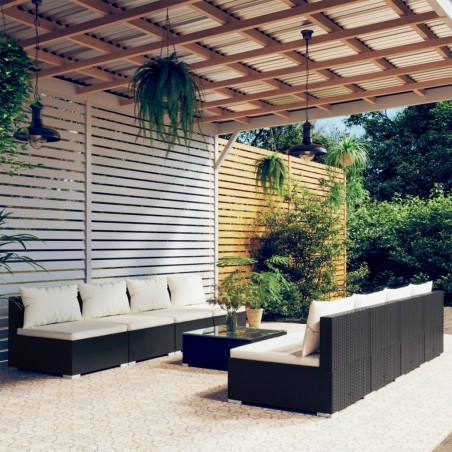 vidaXL 9-tlg. Garten-Lounge-Set mit Kissen Poly Rattan Schwarz