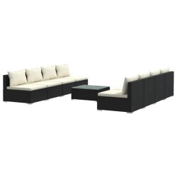 vidaXL 9-tlg. Garten-Lounge-Set mit Kissen Poly Rattan Schwarz