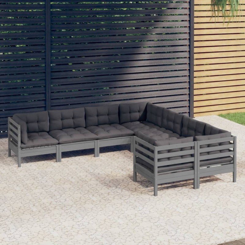 vidaXL 8-tlg. Garten-Lounge-Set mit Kissen Grau Massivholz Kiefer vidaXL 8-tlg. Garten-Lounge-Set mit Kissen Grau Massivholz Kiefer