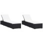 Sonnenliegen mit Auflage 2 Stk. Poly Rattan Schwarz Sonnenliegen mit Auflage 2 Stk. Poly Rattan Schwarz