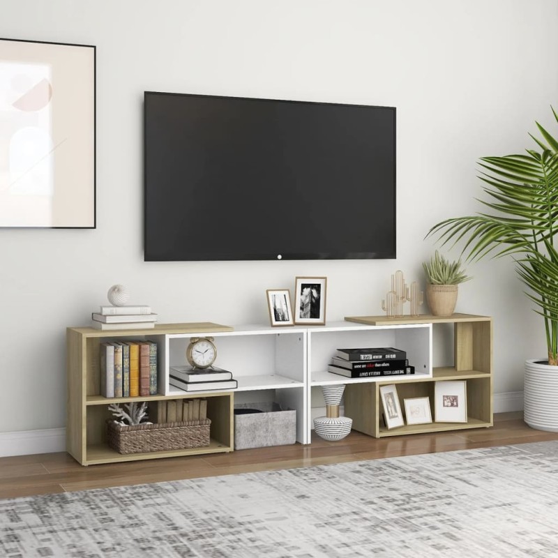 vidaXL TV-Schrank Weiß und Sonoma-Eiche 149x30x52 cm Holzwerkstoff vidaXL TV-Schrank Weiß und Sonoma-Eiche 149x30x52 cm Holzwerkstoff