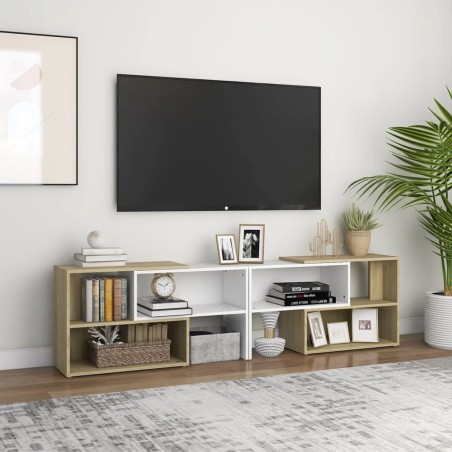 vidaXL TV-Schrank Weiß und Sonoma-Eiche 149x30x52 cm Holzwerkstoff
