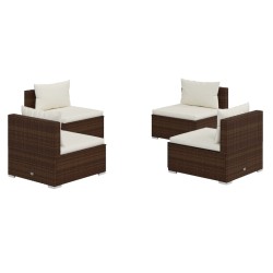 vidaXL 4-tlg. Garten-Lounge-Set mit Auflagen Poly Rattan Braun