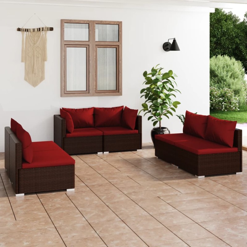 vidaXL 6-tlg. Garten-Lounge-Set mit Kissen Poly Rattan Braun vidaXL 6-tlg. Garten-Lounge-Set mit Kissen Poly Rattan Braun