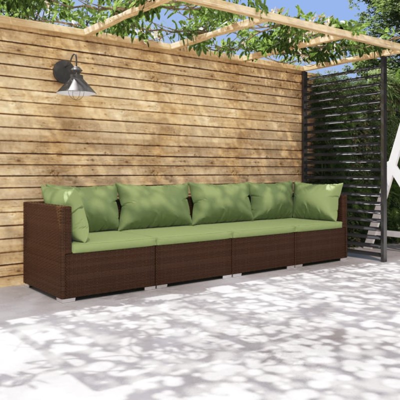 vidaXL 4-tlg. Garten-Lounge-Set mit Auflagen Poly Rattan Braun vidaXL 4-tlg. Garten-Lounge-Set mit Auflagen Poly Rattan Braun