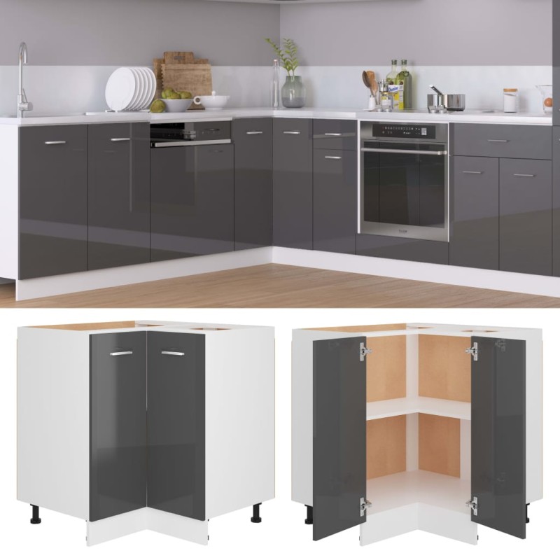 vidaXL Eckunterschrank Hochglanz-Grau 75,5x75,5x80,5 cm Holzwerkstoff vidaXL Eckunterschrank Hochglanz-Grau 75,5x75,5x80,5 cm Holzwerkstoff