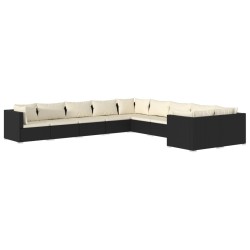 vidaXL 10-tlg. Garten-Lounge-Set mit Kissen Poly Rattan Schwarz