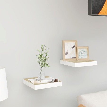 vidaXL Schweberegale 2 Stk. Eichenoptik und Weiß 23x23,5x3,8 cm MDF