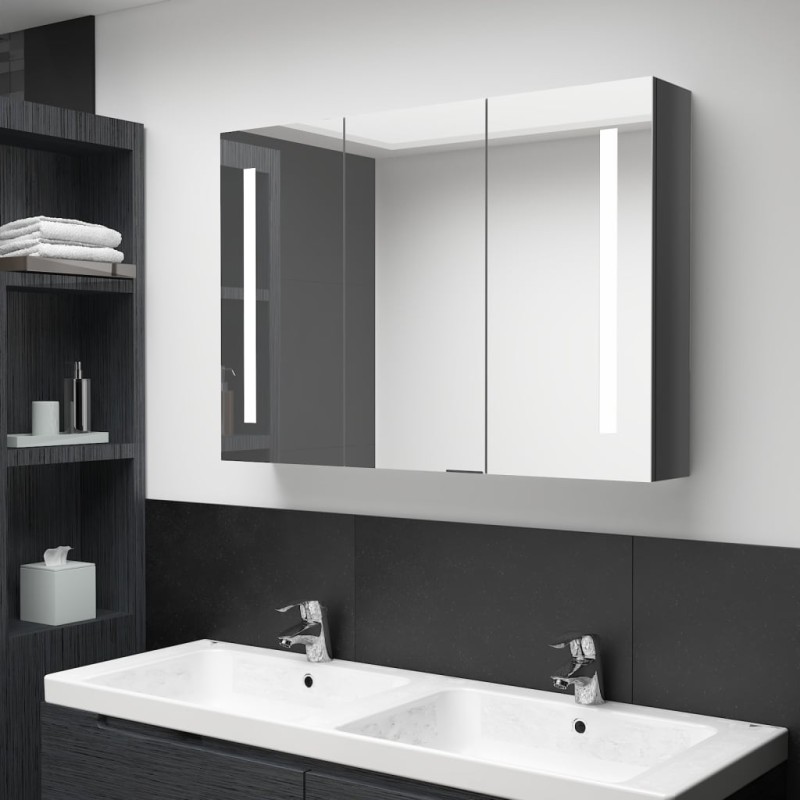 vidaXL LED-Spiegelschrank fürs Bad 89x14x62 cm Glänzend Grau vidaXL LED-Spiegelschrank fürs Bad 89x14x62 cm Glänzend Grau