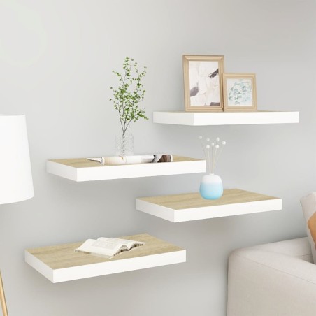 vidaXL Schweberegale 4 Stk. Eiche und Weiß 50x23x3,8 cm MDF