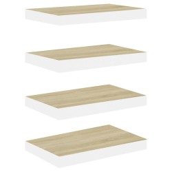 vidaXL Schweberegale 4 Stk. Eiche und Weiß 50x23x3,8 cm MDF