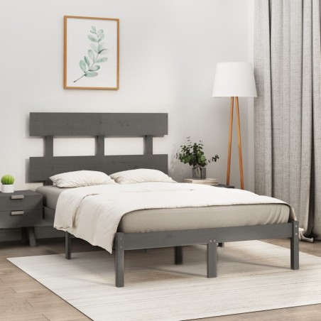 vidaXL Massivholzbett Grau 135x190 cm