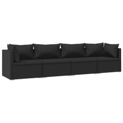 vidaXL 4-tlg. Garten-Lounge-Set mit Auflagen Poly Rattan Schwarz