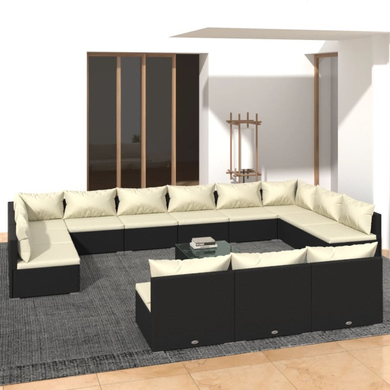 vidaXL 13-tlg. Garten-Lounge-Set mit Kissen Schwarz Poly Rattan vidaXL 13-tlg. Garten-Lounge-Set mit Kissen Schwarz Poly Rattan
