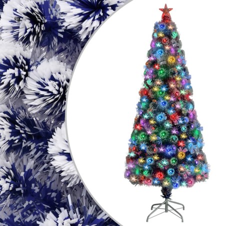 vidaXL Künstlicher Weihnachtsbaum mit LED Weiß & Blau 180 cm Glasfaser