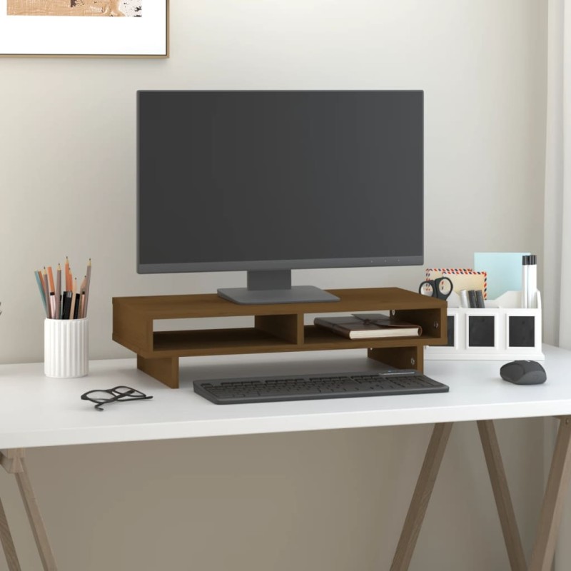 vidaXL Monitorständer Honigbraun 60x27x14 cm Massivholz Kiefer vidaXL Monitorständer Honigbraun 60x27x14 cm Massivholz Kiefer