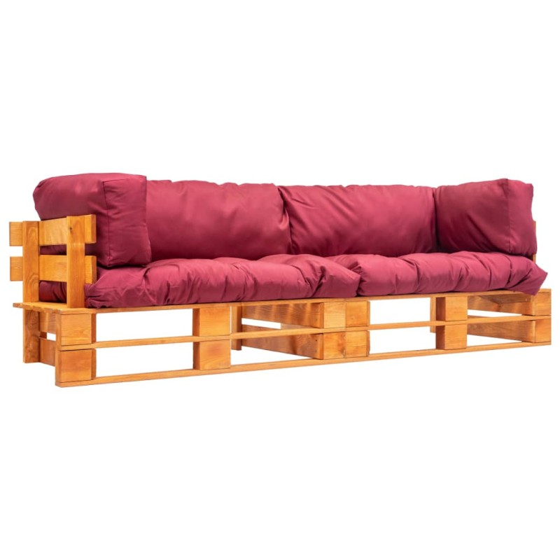 vidaXL 2-tlg. Garten-Palettensofa-Set Kissen in Rot Kiefernholz vidaXL 2-tlg. Garten-Palettensofa-Set Kissen in Rot Kiefernholz