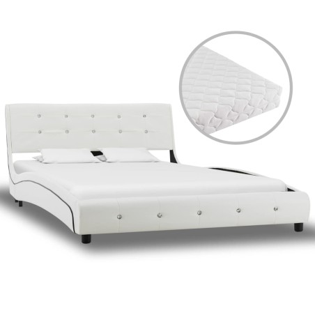 Bett mit Matratze Weiß Kunstleder 120 × 200 cm