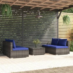 vidaXL 5-tlg. Garten-Lounge-Set mit Kissen Poly Rattan Grau
