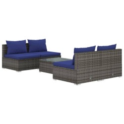 vidaXL 5-tlg. Garten-Lounge-Set mit Kissen Poly Rattan Grau
