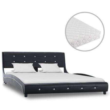 vidaXL Bett mit Matratze Schwarz Kunstleder 140 x 200 cm	