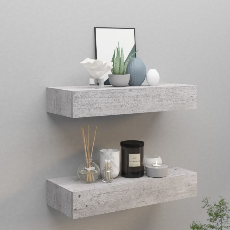 vidaXL Wandregale mit Schubladen 2 Stk. Betongrau 60x23,5x10 cm MDF vidaXL Wandregale mit Schubladen 2 Stk. Betongrau 60x23,5x10 cm MDF