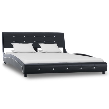vidaXL Bett mit Matratze Schwarz Kunstleder 140 x 200 cm	