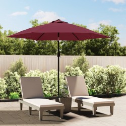 vidaXL Sonnenschirm mit LED-Leuchten und Stahlmast 300 cm Bordeauxrot