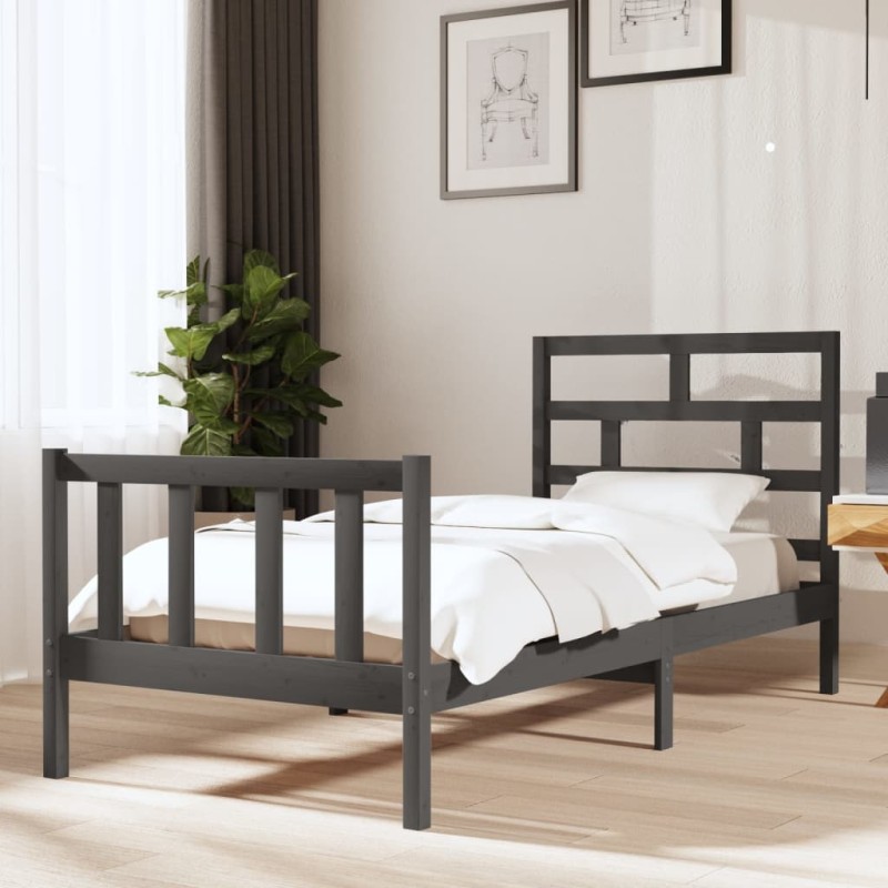 vidaXL Massivholzbett Grau Kiefer 90x200 cm vidaXL Massivholzbett Grau Kiefer 90x200 cm