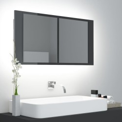 vidaXL LED-Bad-Spiegelschrank Hochglanz-Grau 90x12x45 cm Acryl