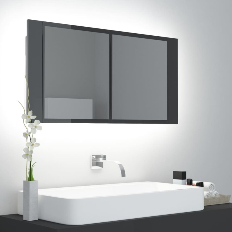 vidaXL LED-Bad-Spiegelschrank Hochglanz-Grau 90x12x45 cm Acryl vidaXL LED-Bad-Spiegelschrank Hochglanz-Grau 90x12x45 cm Acryl