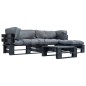 4-tlg. Garten-Lounge-Set aus Paletten mit Grauen Kissen Holz 4-tlg. Garten-Lounge-Set aus Paletten mit Grauen Kissen Holz