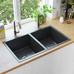 vidaXL Handgefertigte Küchenspüle Schwarz Edelstahl