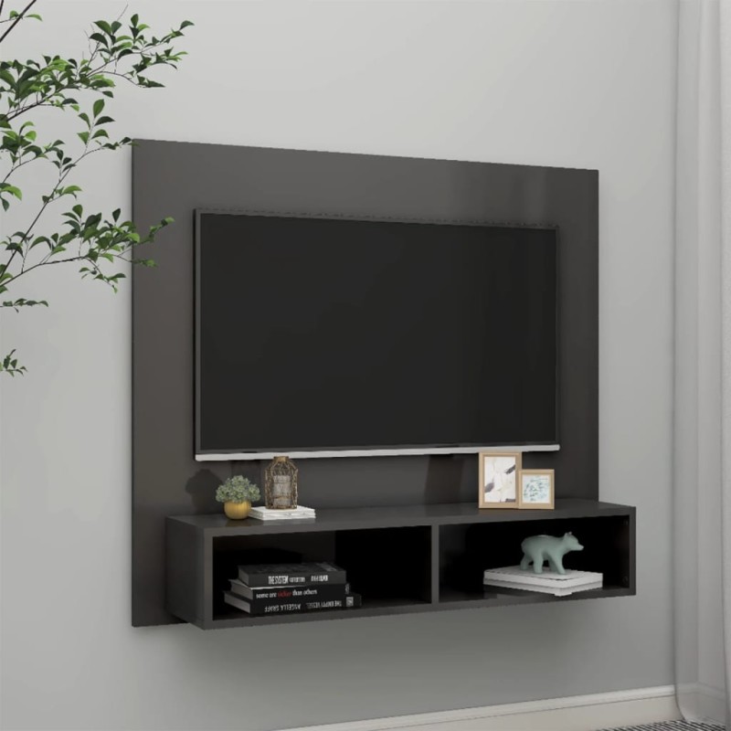 vidaXL TV-Wandschrank Hochglanz-Grau 102x23,5x90 cm Holzwerkstoff vidaXL TV-Wandschrank Hochglanz-Grau 102x23,5x90 cm Holzwerkstoff