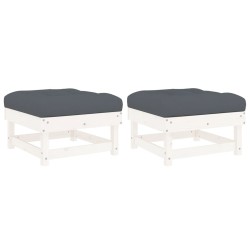 vidaXL Gartenhocker mit Kissen 2 Stk. Weiß Massivholz Kiefer