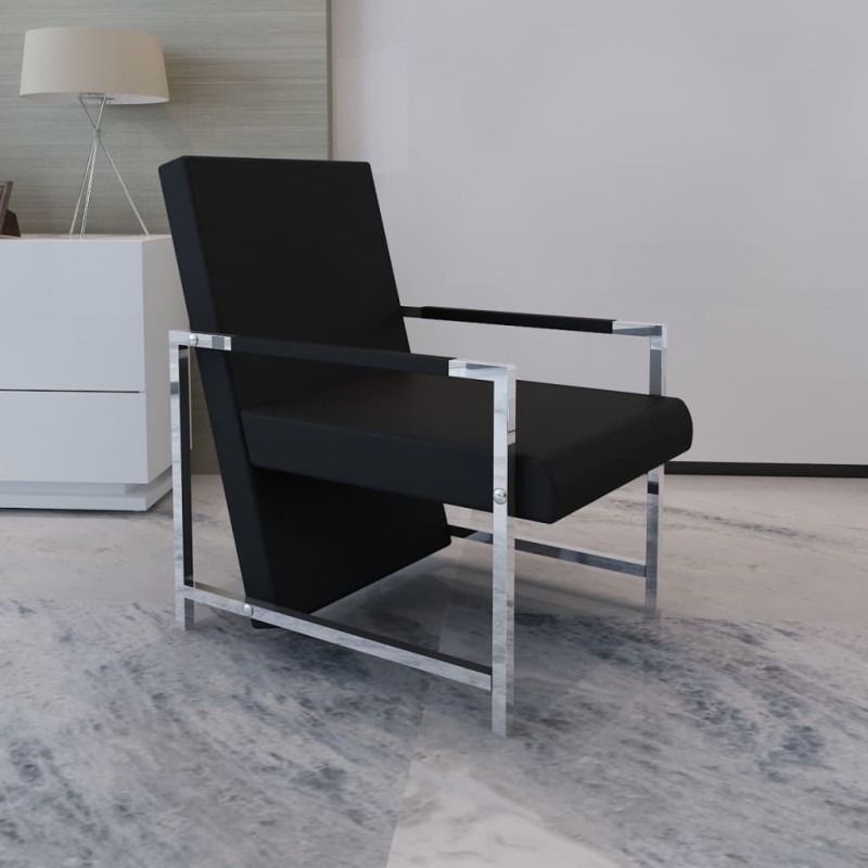 vidaXL Sessel mit Verchromten Beinen Schwarz Kunstleder vidaXL Sessel mit Verchromten Beinen Schwarz Kunstleder