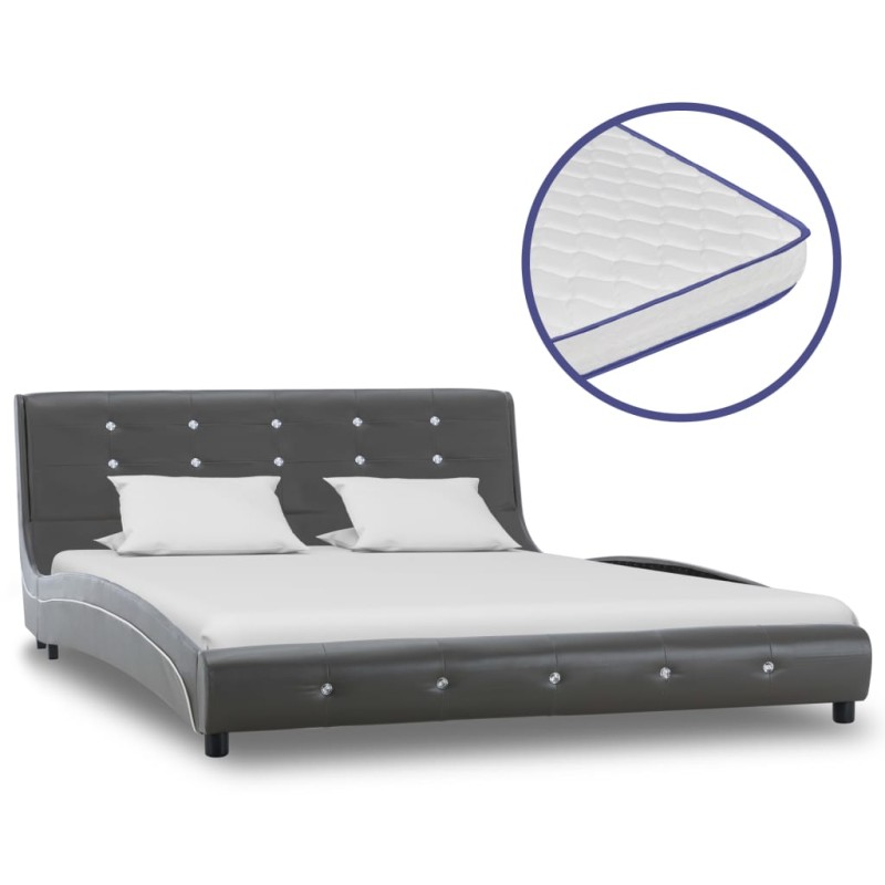 Bett mit Memory-Schaum-Matratze Grau Kunstleder 140x200cm Bett mit Memory-Schaum-Matratze Grau Kunstleder 140x200cm