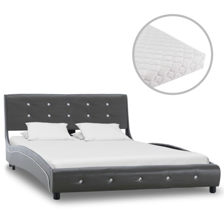 Bett mit Matratze Grau Kunstleder 120 × 200 cm