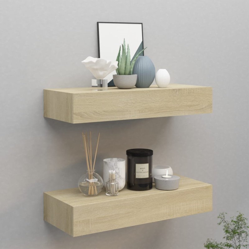 vidaXL Wand-Schubladenregale 2 Stk. Eichenoptik 60x23,5x10 cm MDF vidaXL Wand-Schubladenregale 2 Stk. Eichenoptik 60x23,5x10 cm MDF