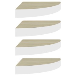vidaXL Eck-Schweberegale 4 Stk. Eichen-Optik und Weiß 25x25x3,8 cm MDF