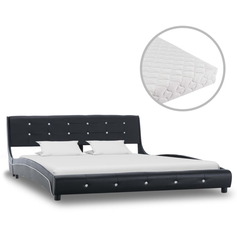 Bett mit Matratze Schwarz Kunstleder 160 x 200 cm Bett mit Matratze Schwarz Kunstleder 160 x 200 cm