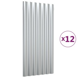 vidaXL Dachpaneele 12 Stk. Pulverbeschichteter Stahl Silber 80x36 cm