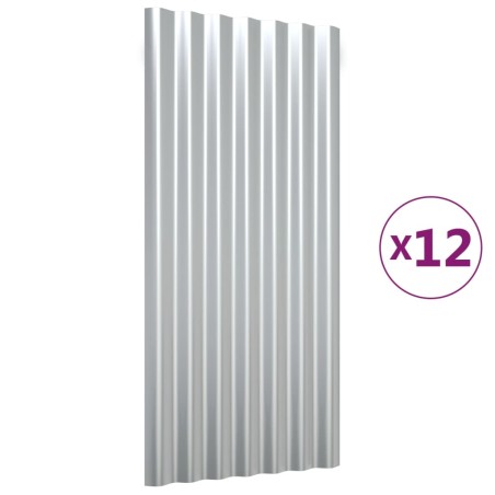 vidaXL Dachpaneele 12 Stk. Pulverbeschichteter Stahl Silber 80x36 cm